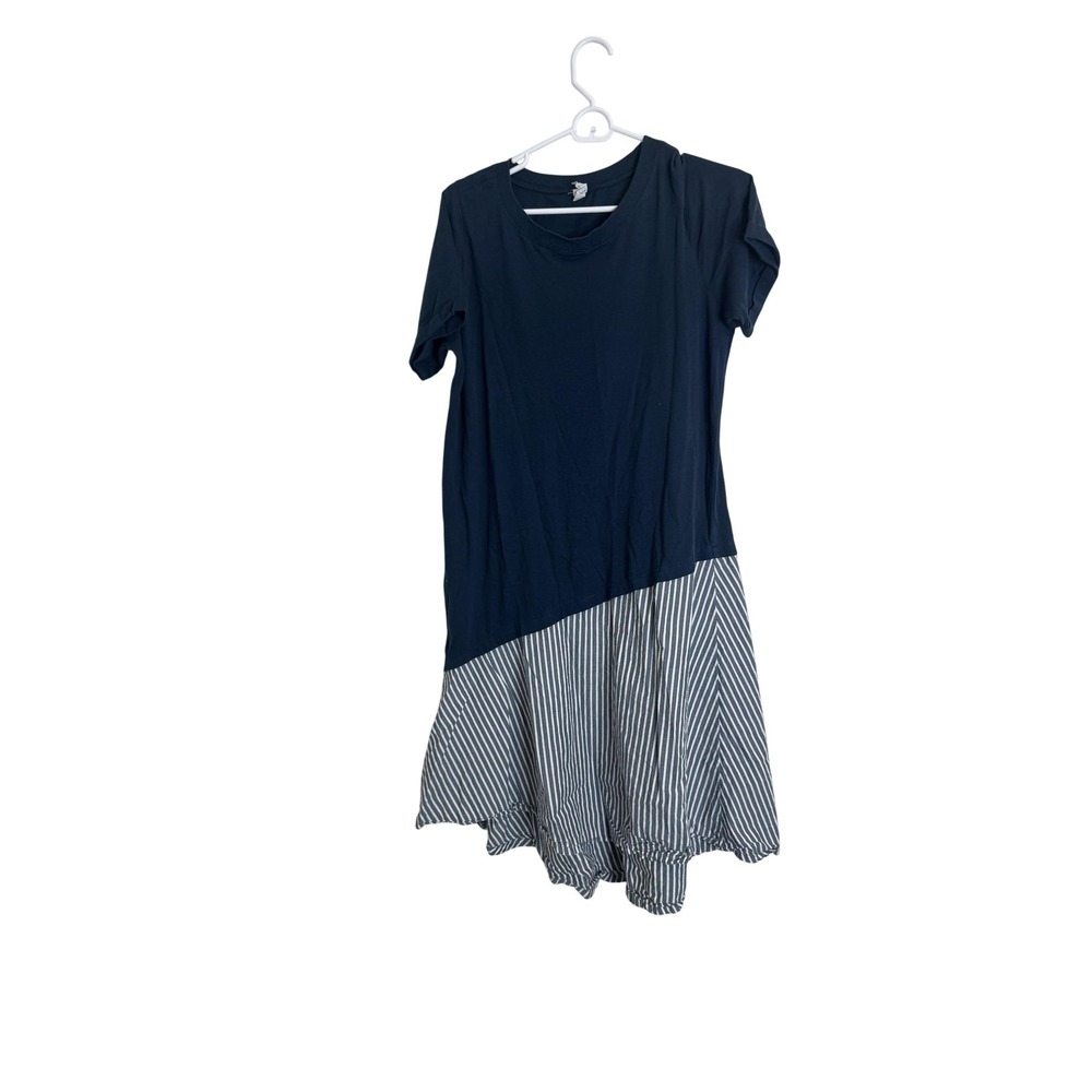 Daily Practice Dress Womens Small Blue Stripe Colorblock T-Shirt Swing Knee